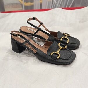 BiBi Lou Black Heels with Gold Buckle Detail